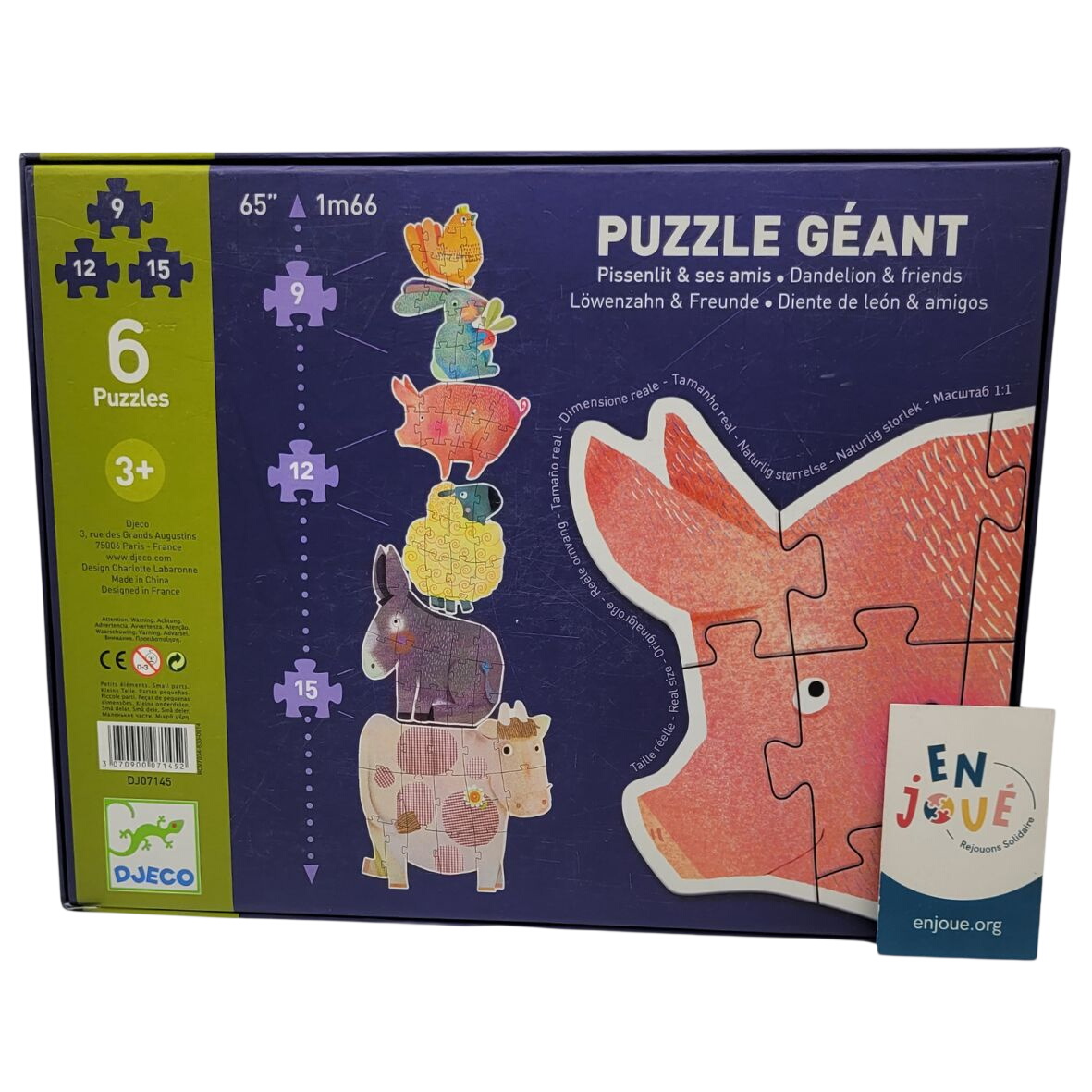 Puzzle Géant Pissenlit et ses Amis 6 puzzles 2 puzzles de 9 pièces + 2 puzzles de 12 pièces + 2 puzzles de 15 pièces - Djeco - Dès 3 ans. Bon état -  reconditionné disponible sur Label Emmaüs